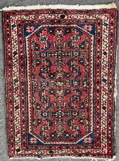 Hand Woven Wool Persian Area Rug on Red Ground.  32" x 24".