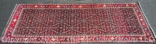 Hand Woven Wool Persian Runner Area Rug on Blue Ground and Red Edge.  10'10" x 3'8"