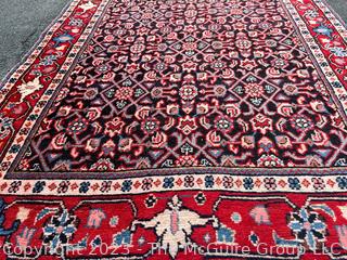 Hand Woven Wool Persian Runner Area Rug on Blue Ground and Red Edge.  10'10" x 3'8"