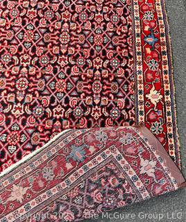 Hand Woven Wool Persian Runner Area Rug on Blue Ground and Red Edge.  10'10" x 3'8"