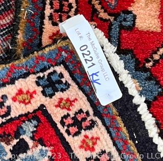 Hand Woven Wool Persian Runner Area Rug on Blue Ground and Red Edge.  10'10" x 3'8"