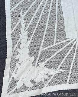 Hand Woven Lace Table Cloth in Diamond Pattern.  57" x 102".