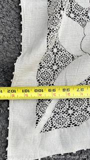 Hand Woven Lace Table Cloth in Diamond Pattern.  57" x 102".