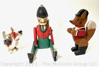 Three (3) Folk Art Articulated Figures For a Fox Hunt