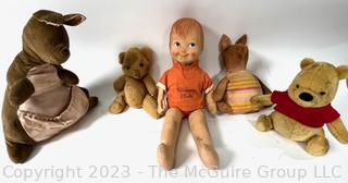 Set of Vintage Gund Winnie The Pooh Stuffed Animals Including Christopher Robin.  Some damage to his hand. 