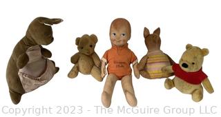 Set of Vintage Gund Winnie The Pooh Stuffed Animals Including Christopher Robin.  Some damage to his hand. 