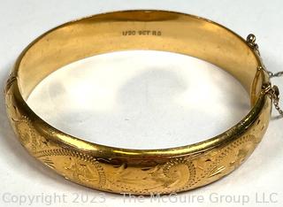 1/20 9ct Rolled Gold Engraved Bangle Bracelet with A Safety Chain