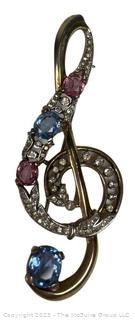 Vintage Trifari Treble Clef Openback Rhinestone Brooch