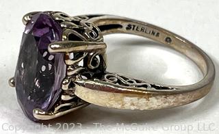 Sterling Silver with Amethyst Stone Ring Made by Kabana of Santa Fe, NM. Size 6