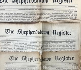 "The Shepardstown Register" WV Newspaper circa 1900 - 1940's 