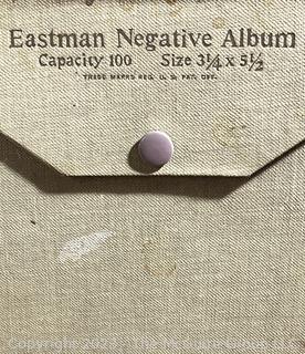 Antique Folmer & Schwing Eastman Kodak Compact 3 A Graflex Curtain Aperture Camera with Negative Album and Kalimar Light Meter. Negatives measure 3 1/2 x 5 3/4".  