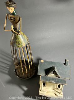 Two (2) Decorative Garden Items Including Wood Birdhouse.