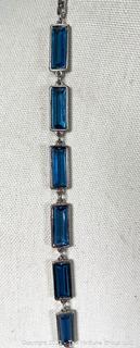 Long Blue Rhinestone Baquette Chain Necklace