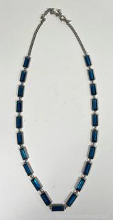 Long Blue Rhinestone Baquette Chain Necklace