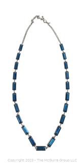 Long Blue Rhinestone Baquette Chain Necklace