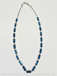 Long Blue Rhinestone Baquette Chain Necklace