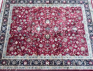 Hand Knotted Mashhad Persian Area Rug in Traditional Red & Blue Floral Design.  8' x 10'.