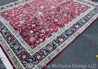 Hand Knotted Mashhad Persian Area Rug in Traditional Red & Blue Floral Design.  8' x 10'.