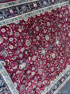 Hand Knotted Mashhad Persian Area Rug in Traditional Red & Blue Floral Design.  8' x 10'.