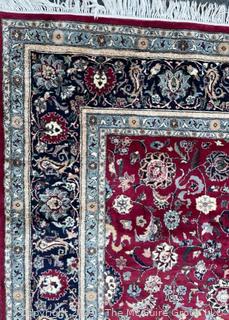 Hand Knotted Mashhad Persian Area Rug in Traditional Red & Blue Floral Design.  8' x 10'.