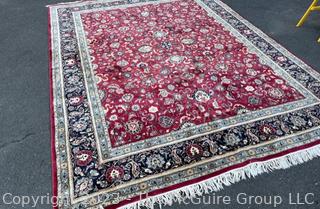 Hand Knotted Mashhad Persian Area Rug in Traditional Red & Blue Floral Design.  8' x 10'.