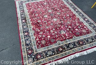 Hand Knotted Mashhad Persian Area Rug in Traditional Red & Blue Floral Design.  8' x 10'.