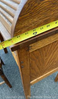 Antique Child's Wooden Roll Top Desk with Chair. Desk measures 27 x 15 x 34". Chair measures 13w x 28" Tall.