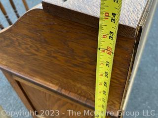 Antique Child's Wooden Roll Top Desk with Chair. Desk measures 27 x 15 x 34". Chair measures 13w x 28" Tall.