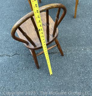 Antique Child's Wooden Roll Top Desk with Chair. Desk measures 27 x 15 x 34". Chair measures 13w x 28" Tall.