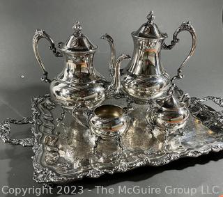 Silver on Copper Tea Set with Serving Tray. 