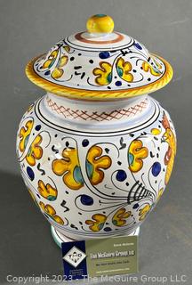 Casafina Hand Painted Made in Italy Biscotti Ceramic Jar with Lid. 10" Tall