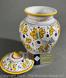 Casafina Hand Painted Made in Italy Biscotti Ceramic Jar with Lid. 10" Tall