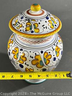 Casafina Hand Painted Made in Italy Biscotti Ceramic Jar with Lid. 10" Tall