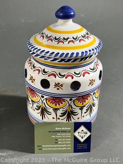 Hand Painted Made in Italy Garlic Jar with Lid. 8" Tall