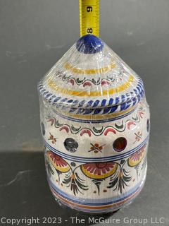 Hand Painted Made in Italy Garlic Jar with Lid. 8" Tall