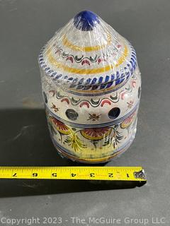 Hand Painted Made in Italy Garlic Jar with Lid. 8" Tall