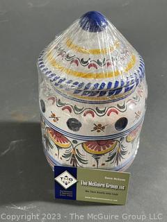 Hand Painted Made in Italy Garlic Jar with Lid. 8" Tall