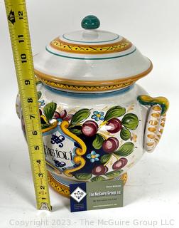 Hand Painted Made in Italy Pasta Jar with Lid. 12" Tall