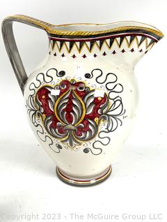 Fima Deruta Hand Painted Italian Majolica Pottery Pitcher. 11" Tall