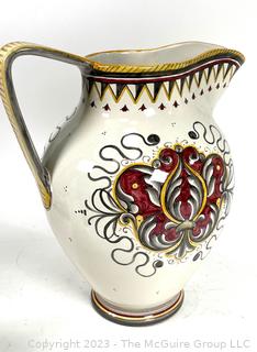 Fima Deruta Hand Painted Italian Majolica Pottery Pitcher. 11" Tall