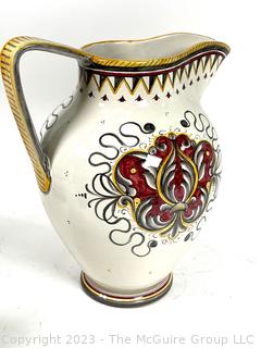 Fima Deruta Hand Painted Italian Majolica Pottery Pitcher. 11" Tall