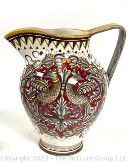 Fima Deruta Hand Painted Italian Majolica Pottery Pitcher. 11" Tall