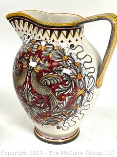 Fima Deruta Hand Painted Italian Majolica Pottery Pitcher. 11" Tall