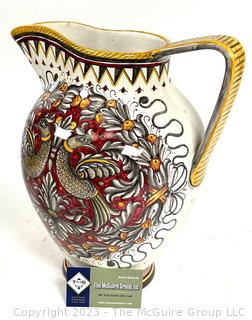 Fima Deruta Hand Painted Italian Majolica Pottery Pitcher. 11" Tall