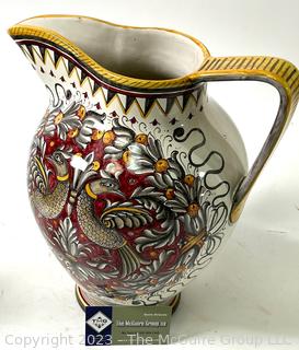 Fima Deruta Hand Painted Italian Majolica Pottery Pitcher. 11" Tall