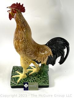 Bordallo Pinheiro Majolica Porcelain Rooster Sculpture Made in Portugal.  20" tall