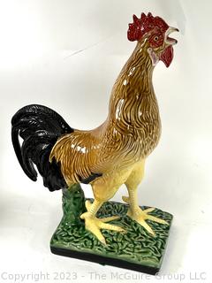 Bordallo Pinheiro Majolica Porcelain Rooster Sculpture Made in Portugal.  20" tall