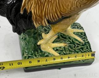 Bordallo Pinheiro Majolica Porcelain Rooster Sculpture Made in Portugal.  20" tall