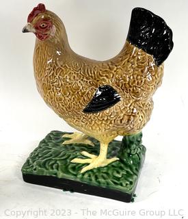 Bordallo Pinheiro Majolica Porcelain Chicken Sculpture Made in Portugal.  15" tall