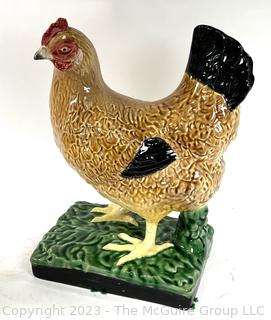 Bordallo Pinheiro Majolica Porcelain Chicken Sculpture Made in Portugal.  15" tall